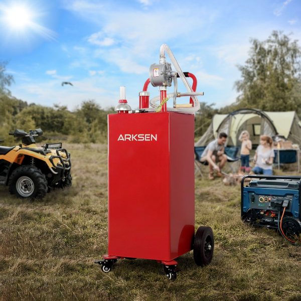 Arksen 30 Gallon Portable Gas Caddy Fuel Storage Tank Large Gasoline Diesel Can Hand Siphon Pump Rolling Wheels, Red - Image 6