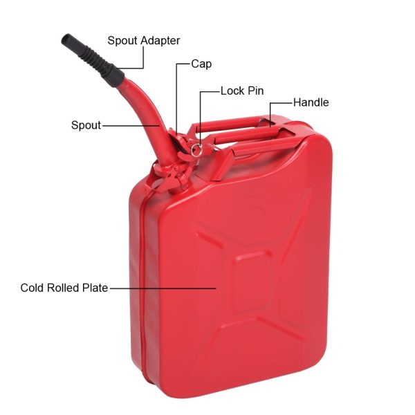 DreamBuck Jerry Cans for Gasoline, 20L 5 Gallon Metal Gas Can with Fuel Can and Spout System, US Standard Cold-Rolled Plate Petrol Diesel Can, Jerry Fuel Can, Gasoline Bucket with Oil Pipe, Red - Image 3