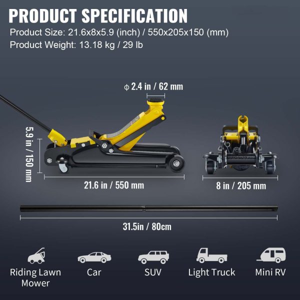 BENTISM Low Profile Floor Jack 2.5 ton Heavy Steel Single Piston Hydraulic Pump - Image 7