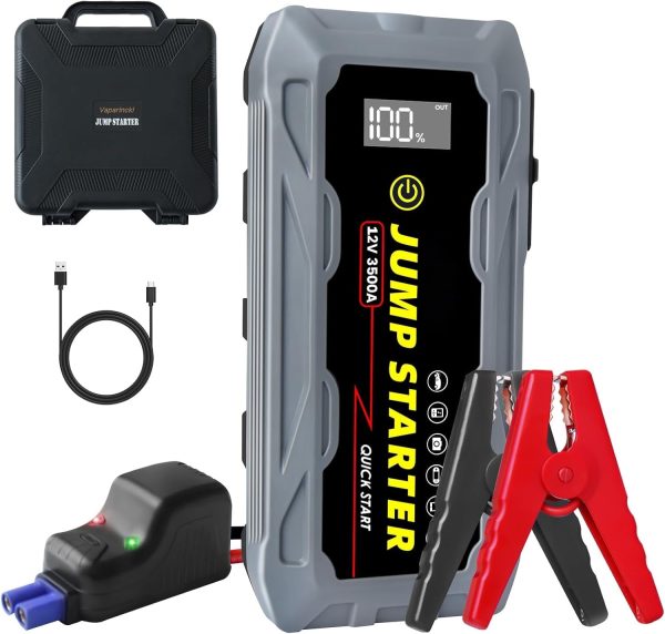 UltraSafe Car Battery Jump Starter, 3500A Peak 12V Lithium Jump, Battery Booster, Portable Car Charger for All Gas and 10.0L Diesel Engines with Dual USB QC3.0/Type-C/LED Light