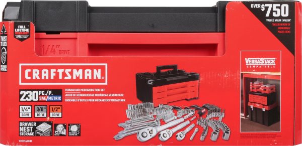 Craftsman Versastack 1/4, 3/8 and 1/2 in. drive Metric and SAE Mechanic's Tool Set 230 pc