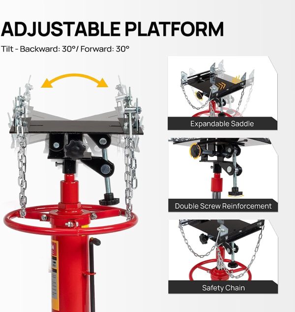 TUFFIOM Transmission Jack, 1660 lbs 3/4-Ton Hydraulic 2-Stage High Lift Vertical Telescoping Floor Jack Stand, 34" to 68" Lifting Range, w/Pedal, 360° Swivel Wheels, Garage/Shop Lift Hoist - Image 12