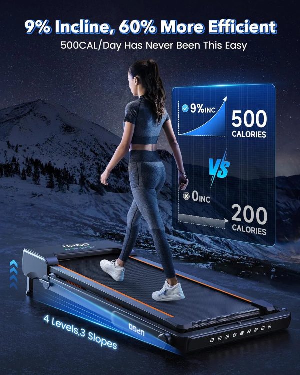 Walking Pad Treadmill with Auto Incline, 9% Incline Treadmill with 3 Slopes, 300LBS Weight Capacity Under Desk Treadmill for Home/Office - Image 2