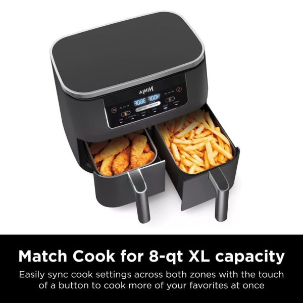 Ninja DZ201 Foodi 8 Quart 6-in-1 DualZone 2-Basket Air Fryer with 2 Independent Frying Baskets, Match Cook & Smart Finish to Roast, Broil, Dehydrate & More for Quick, Easy Meals, Grey - Image 4