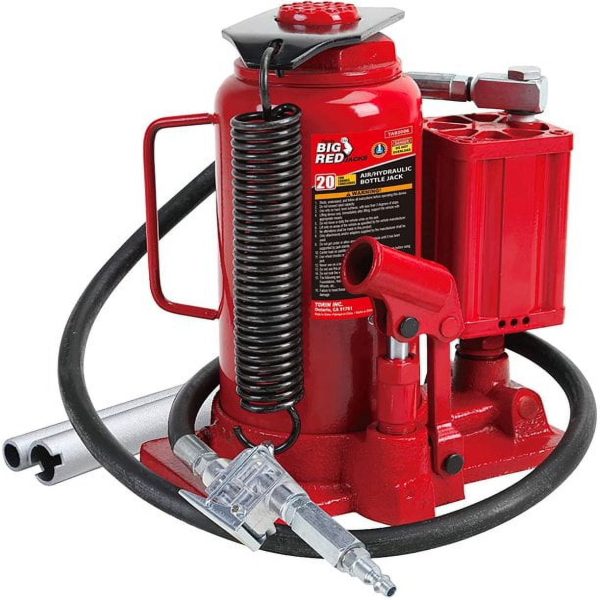 BIG RED 20 Ton Pneumatic Air Hydraulic Car Bottle Jack with Manual Hand Pump, Red, W9206R