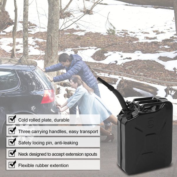 DreamBuck Jerry Cans for Gasoline, 20L 5 Gallon Metal Gas Can with Fuel Can and Spout System, US Standard Cold-Rolled Plate Petrol Diesel Can, Jerry Fuel Can, Gasoline Bucket with Oil Pipe, Black - Image 8