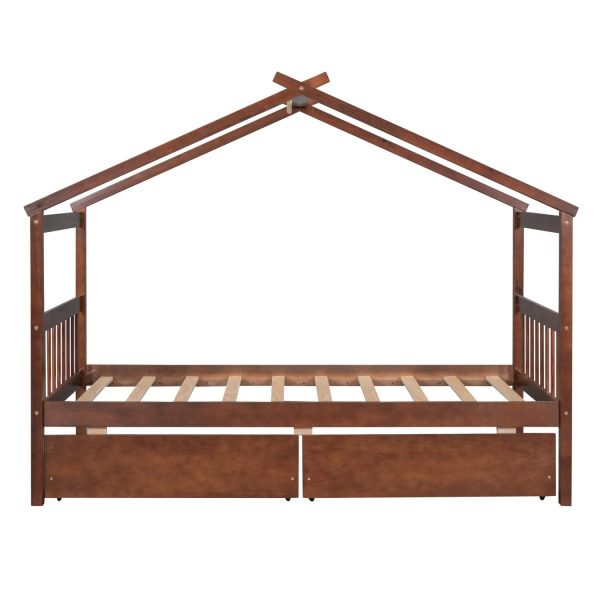 Upgrade your bedroom decor with this cozy and elegant Twin Size Wooden House Bed. Featuring spacious drawers and a stylish walnut finish this bed is the perfect addition to your bedroom. - Image 8