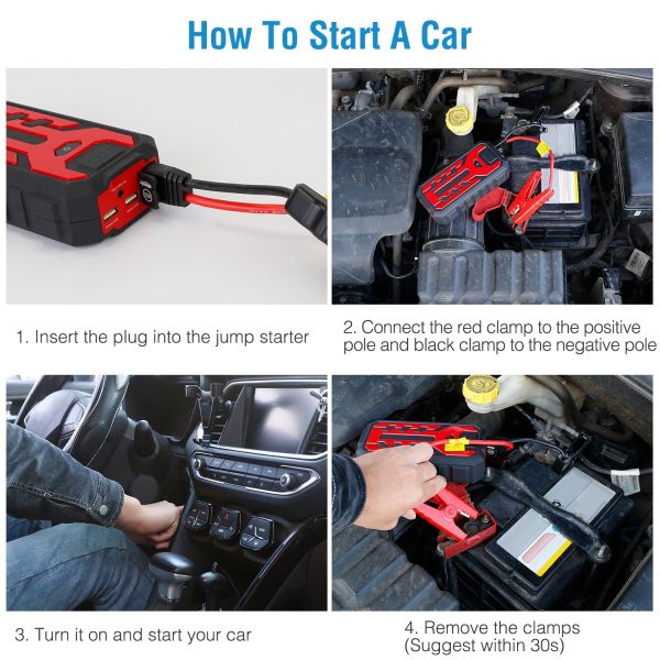 Car Jump Starter iMounTEK Booster 800A Peak 28000mAh Battery Charger Power Bank w/ 4 Modes LED Flashlight for Up to 6.0L Gas or 4.0L Diesel Engine Car - Image 2