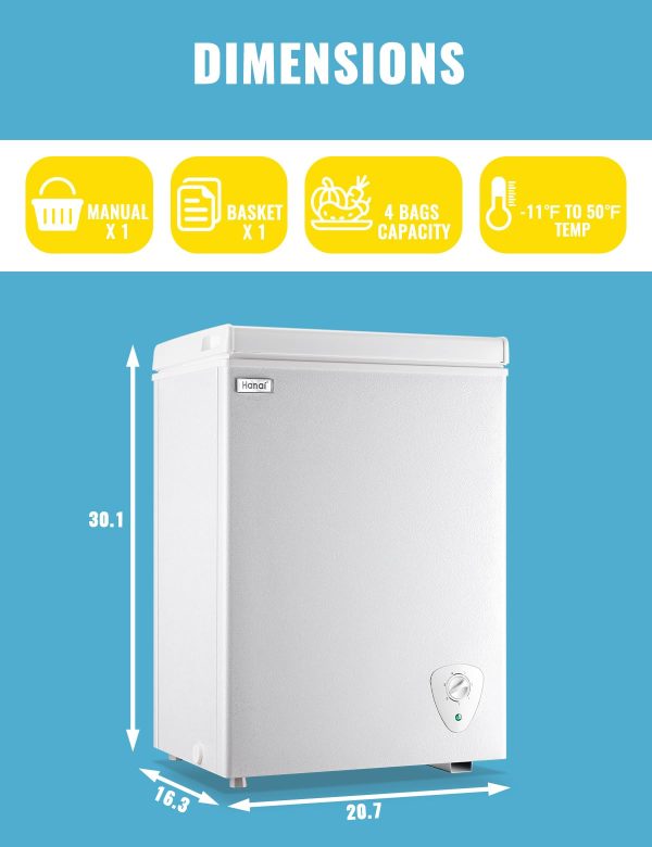 3.5 Cubic Feet Chest Freezer Small Deep Freezers with Removable Storage Basket Free Standing Top Door Compact Freezer 7 Gears Temperature Control for Office Dorm Apartment - Image 8