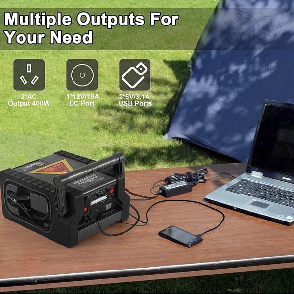 ZunDian Solar Portable Power Station 2000 Amps Jump Starter, 260 PSI Air Compressor, 12V Car Battery Charger with 400W Inverter Dual AC/DC/USB Output, Emergency Backup Power - Image 2