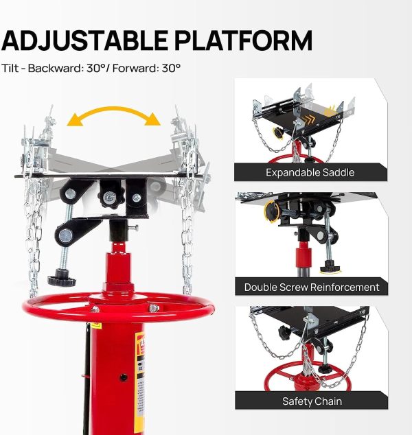 TUFFIOM Transmission Jack, 1,100 lbs 1/2-Ton Hydraulic 2-Stage High Lift Vertical Telescoping Floor Jack Stand, 34" to 68" Lifting Range, w/Pedal, 360° Swivel Wheels, Garage/Shop Lift Hoist - Image 5