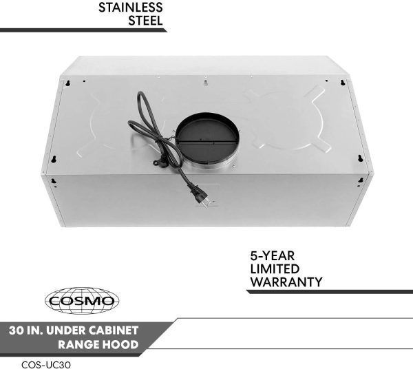 Cosmo UC30 30-Inch Under-Cabinet Range Hood and Over Stove Vent Light, Silver - Image 5