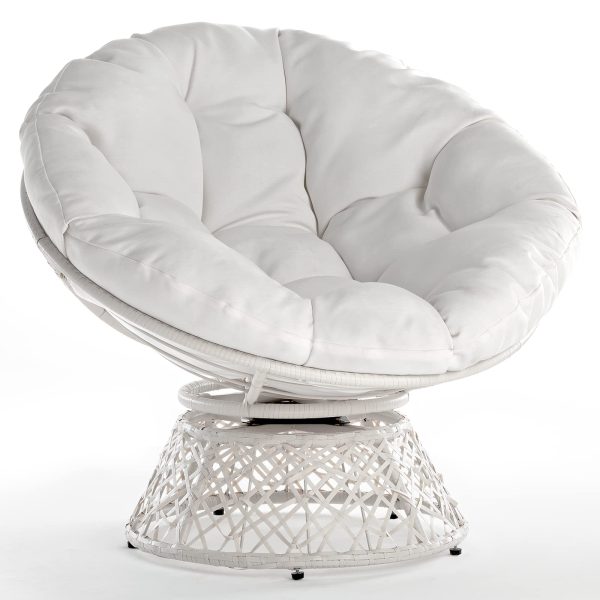 Bme Ergonomic Wicker Papasan Chair with Soft Thick Density Fabric Cushion, High Capacity Steel Frame, 360 Degree Swivel for Living, Bedroom, Reading Room, Lounge, Arctic Snow - White Base - Image 7