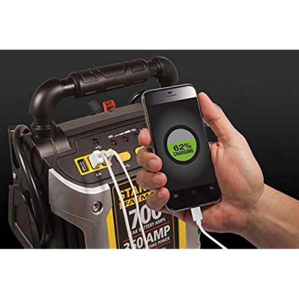 STANLEY FATMAX J7CS Portable Power Station Jump Starter: 700 Peak/350 Instant Amps, 120 PSI Air Compressor, 3.1A USB Ports, Battery Clamps - Image 2