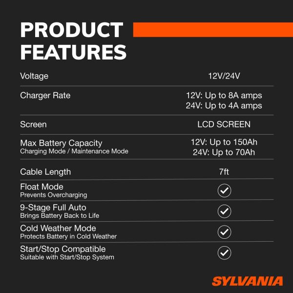 SYLVANIA - Smart Charger - Heavy-Duty, Portable Car Battery Charger - Make Charging Your Car Battery Easy - Use as Battery Maintainer & Charger - 12V or 24V Voltage Output - 8 AMP - Image 7