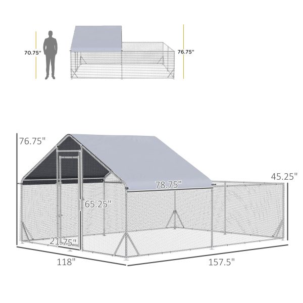 PawHut 13.1 ft Large Metal Chicken Coop for 12 Chickens, Walk-In Chicken Coop Run, Big Chicken House, Ducks Rabbit Enclosure for Backyard with Water-resistant and Anti-UV Cover - Image 7