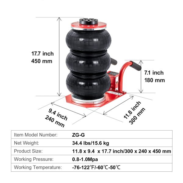 BENTISM Air Jack, 3 Ton/6600 lbs Triple Bag Air Jack, Airbag Jack with Six Steel Pipes, Lift up to 17.7 inch/450 mm, 3-5 s Fast Lifting Pneumatic Jack, with Short Handles for Cars, Garages, Repair - Image 7