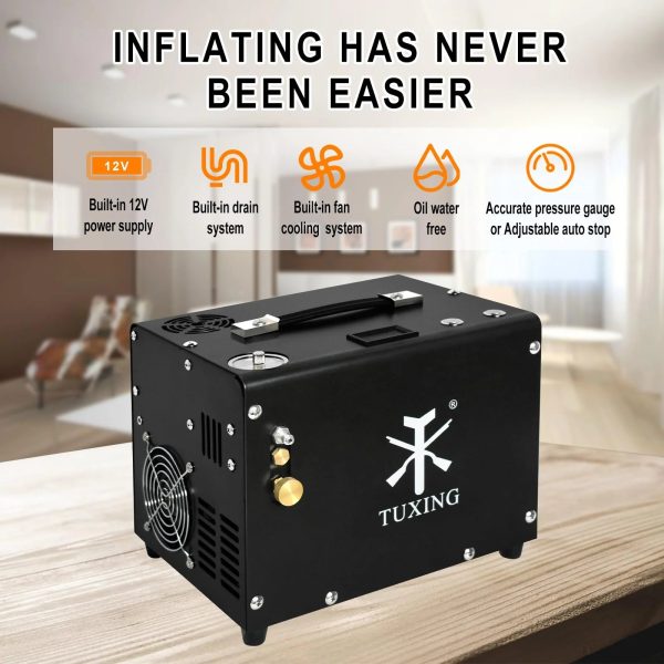 TUXING 4500Psi PCP Air Compressor,Auto-Stop,Oil/Water-Free, High Pressure Air Compressor for Paintball Tank Pump with Water/Oil Separator,Built-in Power Adapter(110V AC or 12V Car Battery) - Image 8