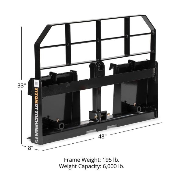 Titan Attachments Pro Series Pallet Fork Frame, Quick Tach Connection for Skid Steers, Tractors, Optional Pallet Fork Blades, Hay Spear Sleeves Included, 2" Receiver Hitch, Rated 6,000 LB - Image 2