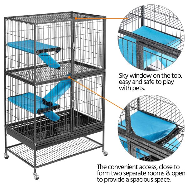 Yaheetech Rolling 2-Story Ferret Cage Small Animal Cage for Chinchilla Adult Rats Metal Critter Nation Cage w/ 2 Removable Ramps/Platforms Black - Image 5