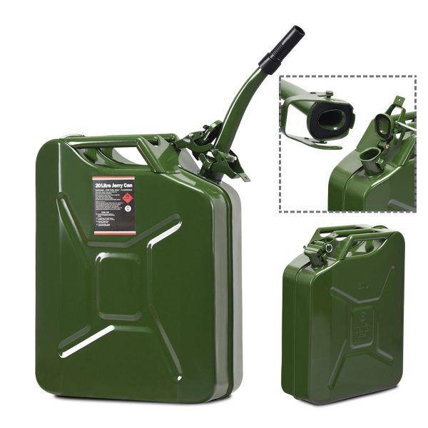 Gymax Green 5 Gallon 20L Jerry Fuel Can Steel Gas Container Emergency Backup w/ Spout - Image 2