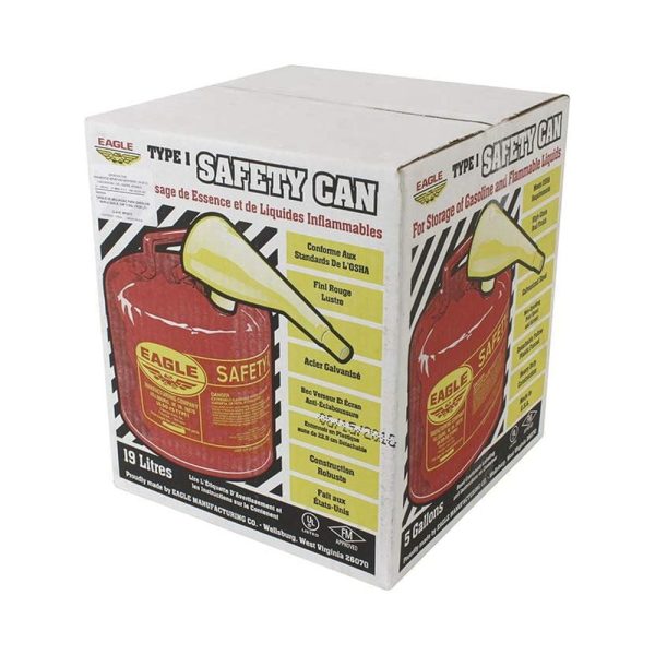 Eagle UI-50-FS Red Galvanized Steel Type I Gasoline Safety Can with Funnel, 5 gallon Capacity, 13.5" Height, 12.5" Diameter - Image 6