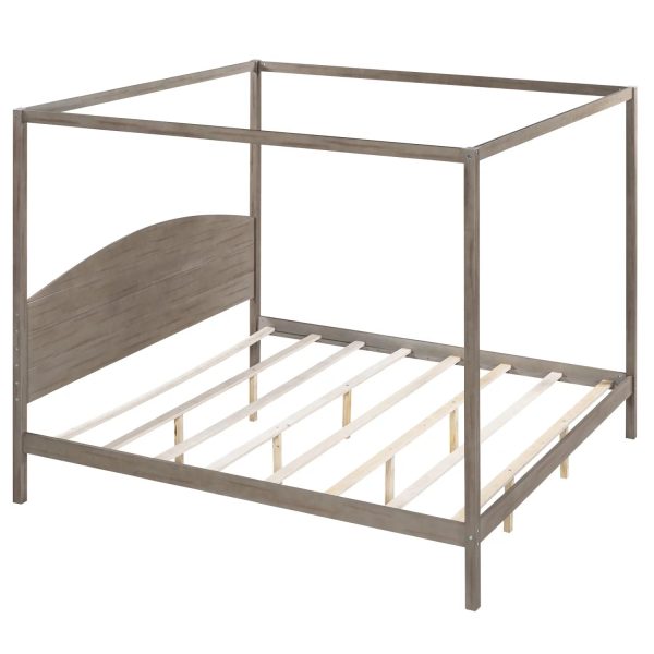 Upgrade your regal bedroom with this elegant and luxurious brown wash canopy platform king size bed. Featuring sturdy support legs and a stylish headboard this bed is the perfect additio - Image 9