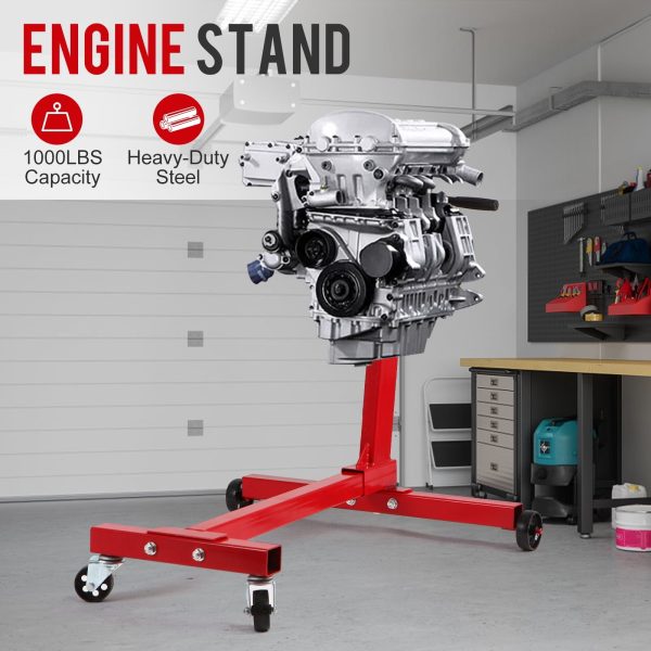 ANDTE Steel Rotating Engine Stand with 360 Degree Rotating Head and Folding Frame: 1/2 Ton (1000 lb) Capacity, Red - Image 2