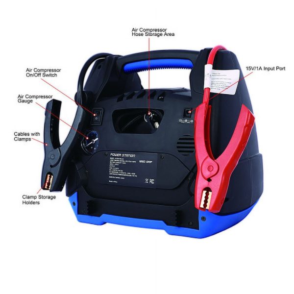 ELTPOWER 12V Emergency Auto Battery Booster Box Rechargeable Jump Starter 1800 Amps Air Compressor and AC 12V DC USB Power Station for Gas Diesel Vehicles - Image 6