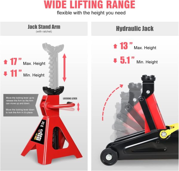 DNA Motoring TOOLS-00280 Low Profile Hydraulic Trolley Service/Floor Jack Combo with 2 Ratchet Jack Stands - Image 3