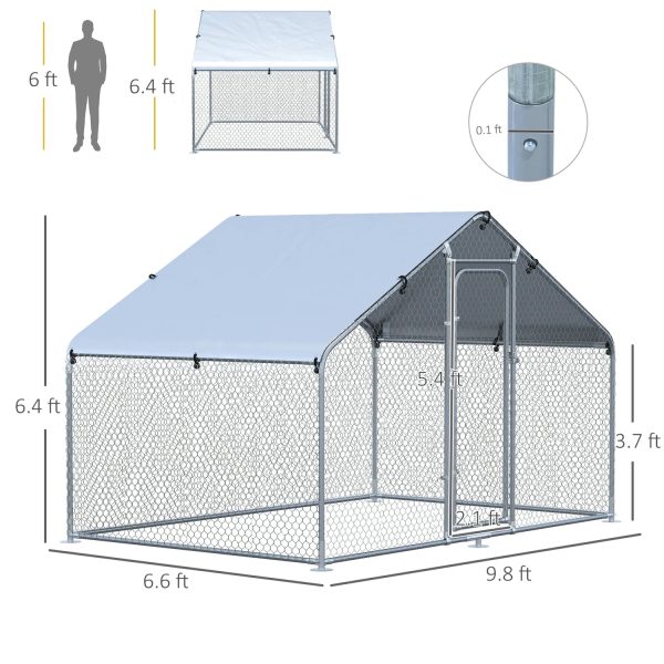 XCJDILAO PawHut Large Coop Metal Run with Waterproof and Anti-UV Cover Spire Shaped Walk-in Fence Cage Hen House for Outdoor and Yard Farm Use 1.26” Tube Diameter 9.8‘ x 6.6‘ x 6.4‘ - Image 3