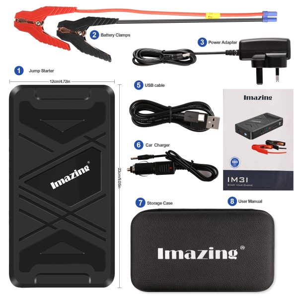 Imazing Portable Car Lithium Jump Starter - 2500A Peak 21000mAh (Up to 10L Gas or 10L Diesel Engine) 12V Auto Battery Booster Power Pack with Jumper Cables, QC 3.0 and 110V Inverter - Image 4