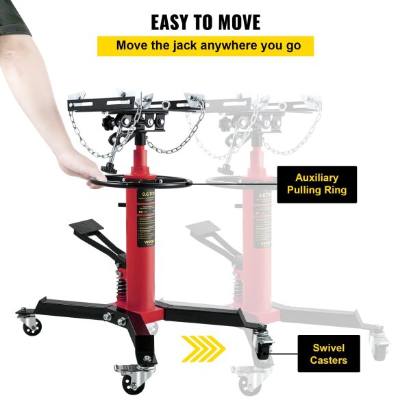 VEVOR Transmission Jack,3/5 Ton/1322 lbs Capacity Hydraulic Telescopic Transmission Jack, 2-Stage Floor Jack Stand with Foot Pedal, 360° Swivel Wheel, Garage/Shop Lift Hoist, Red - Image 5