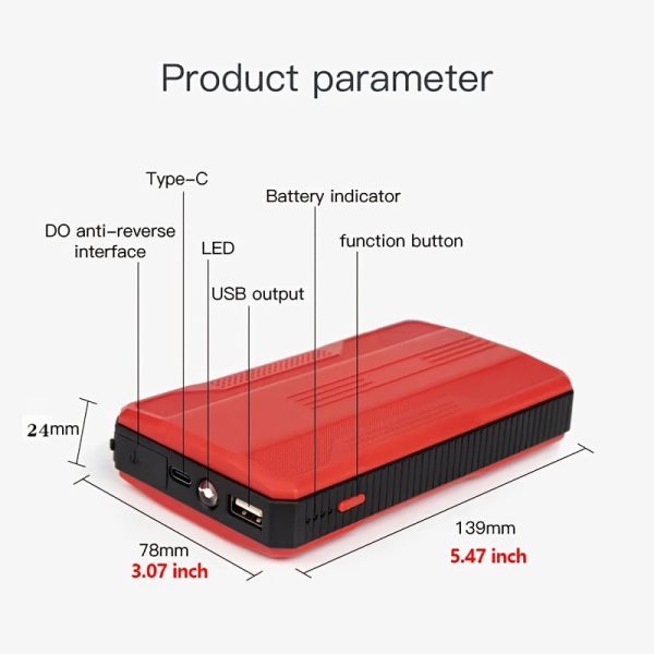 Compact 8000mAh Jump Starter & Power Bank - Emergency Car Boost for Petrol & Diesel, 12V, Safe, Dual-Color - Image 3