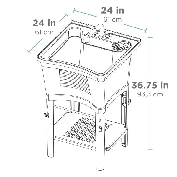 Zenna Home Ergo Tub Utility Sink with Pull-Out Faucet: Laundry Tub with 24" W x 24" H Sink, in White - Image 8