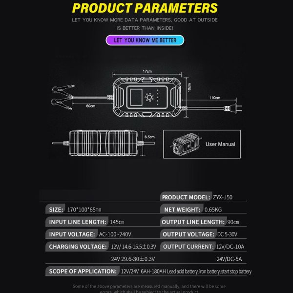 12/24V Car Automatic Battery Charger AGM GEL Intelligent Pulse Repair Starter - Image 11