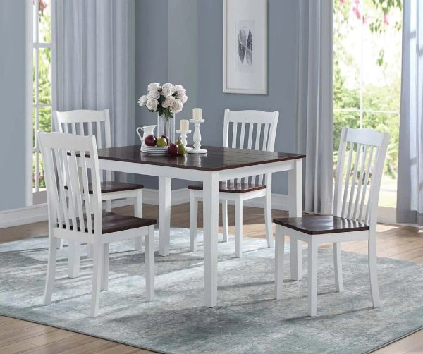 Dining Side Chairs 4pc Set White and Walnut Finish Wooden Seat Dining Room Furniture - Image 4