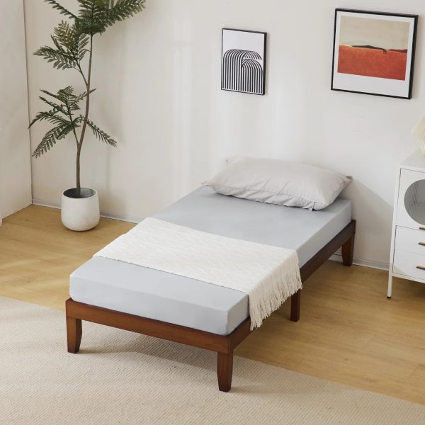 Wooden Twin Bed Frame with Brown Finish - Sturdy and Basic Design, 197.2 x 96.5 x 30.5cm - Perfect for Kids' Bedrooms - Image 3