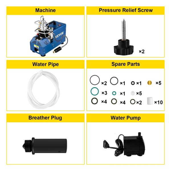 VEVORbrand High Pressure Compressor, 4500PSI/30MPA/300BAR High Pressure Air Compressor, 1800W 110V Automatic Stop Air Rifle Compressor for Paintball Air Rifle, PCP Rifle, Air Pistol, Diving Bottle - Image 9