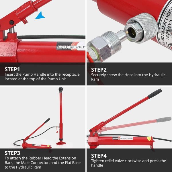 Emorefun 10 Ton Hydraulic Porta Power Jack Car Auto Tool Lift Ram Body Frame Repair Kits - Image 3