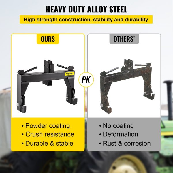 VEVOR 3-Point Quick Hitch, 3000 LBS Lifting Capacity Tractor Quick trailer hitch, Adaptation to Category 1 & 2 Tractors, No welding & 5 level Adjustable bolt - Image 4