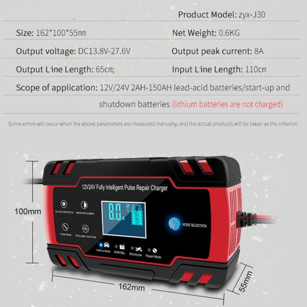 Car Battery Charger 12V /24V Smart Fully Automatic Battery Repair Pulse Charger - Image 7