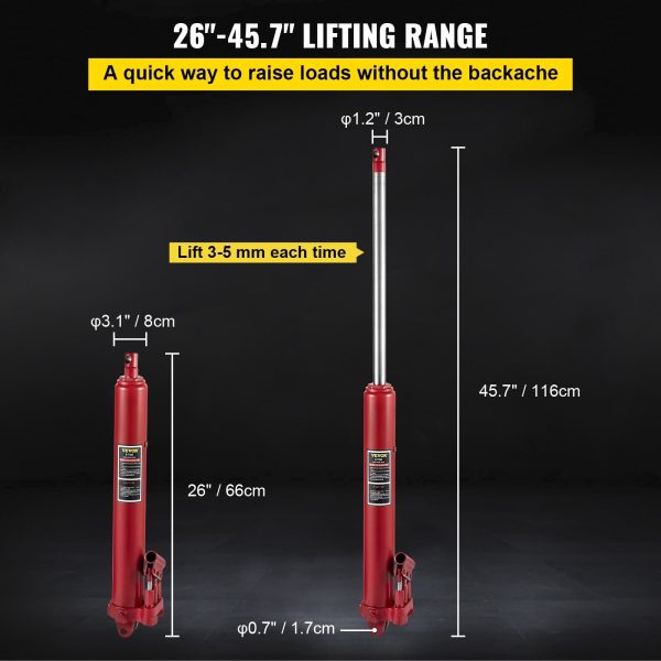 VEVOR Hydraulic Long Ram Jack, 8 Tons/17636 lbs Capacity, with Dual Piston Pump and Clevis Base, Manual Cherry Picker with Handle, for Garage/Shop Cranes, Engine Lift Hoist, Red - Image 9