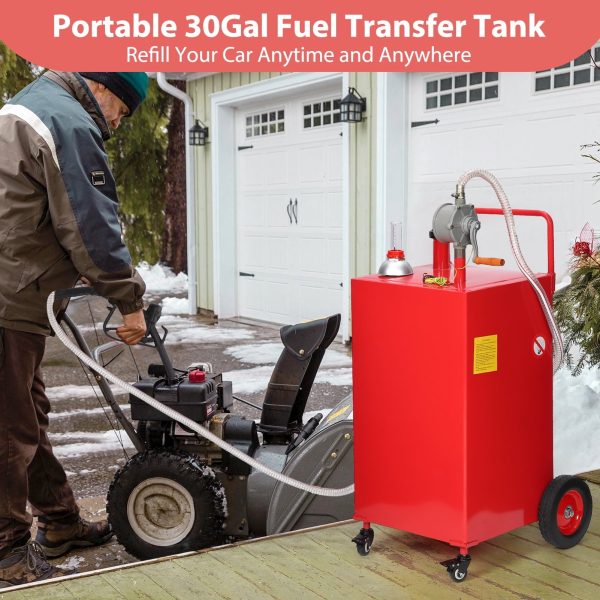 Fuel Caddy, 35 Gallon Portable Stainless Steel Gas Storage Tank On 4 Wheels with Manual Transfer Pump, Gasoline Diesel Fuel Container with Siphon Pump, for Cars Lawn Mowers ATVs Boats - Image 3