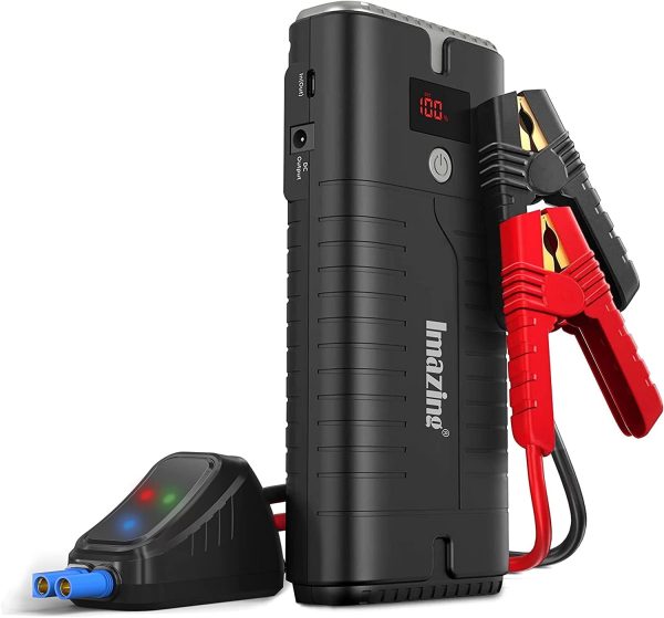 Imazing Portable Car Jump Starter 2000A Peak 18000mAH, 12V Auto Battery Booster Portable Power Pack with LCD Display Jumper Cables, QC 3.0 and LED Light