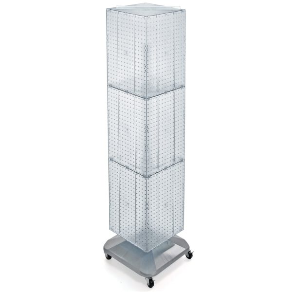 Azar Displays 701465-CLR Clear Four-Sided Pegboard Tower Floor Display on Revolving Wheeled Base. Spinner Rack Stand. Panel Size: 14"W x 60"H