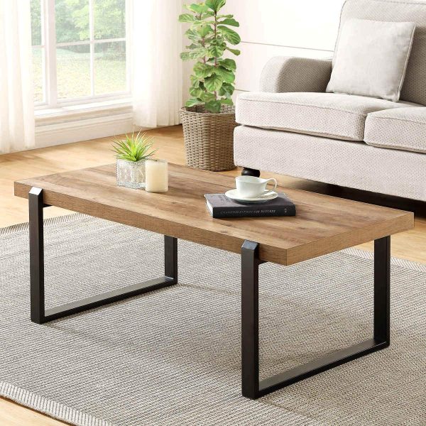 FOLUBAN Rustic Coffee Table,Wood and Metal Industrial Cocktail Tableu00a0for Living Room, 47 Inch Oak