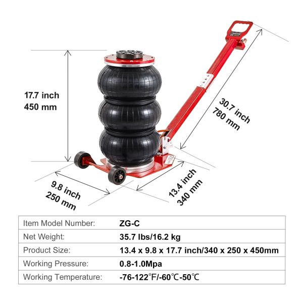 BENTISM Air Jack, 3 Ton/6600 lbs Triple Bag Air Jack, Airbag Jack with Six Steel Pipes, Lift up to 17.7 inch/450 mm, 3-5 s Fast Lifting Pneumatic Jack, with Adjustable Handles for Cars Repair - Image 7