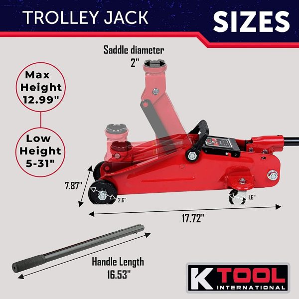 K Tool International KTI63097A 2 Ton Trolley & Jack Stands Combo - Image 7