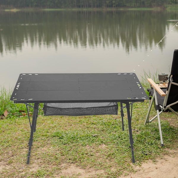 Miulika Folding Table Camping Table Foldable Small Table Sturdy Outdoor Table with Adjustable Legs for Camp Garden Barbecue Yard Boat Black - Image 9